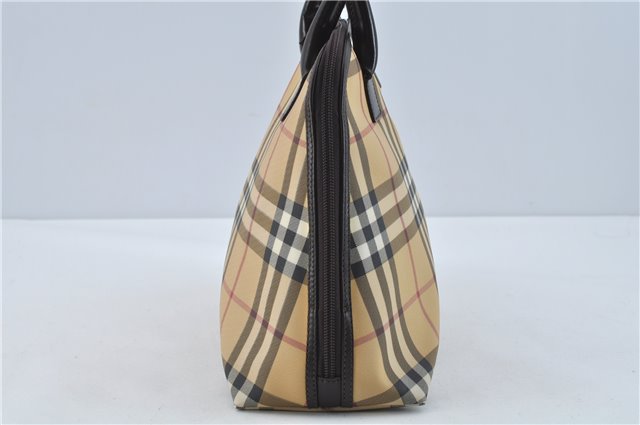 Authentic BURBERRY Vintage Nova Check Hand Bag Purse PVC Leather Beige J1894