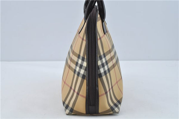 Authentic BURBERRY Vintage Nova Check Hand Bag Purse PVC Leather Beige J1894