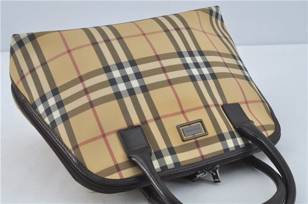 Authentic BURBERRY Vintage Nova Check Hand Bag Purse PVC Leather Beige J1894