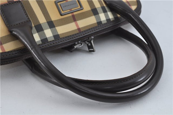 Authentic BURBERRY Vintage Nova Check Hand Bag Purse PVC Leather Beige J1894