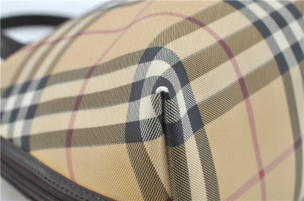 Authentic BURBERRY Vintage Nova Check Hand Bag Purse PVC Leather Beige J1894