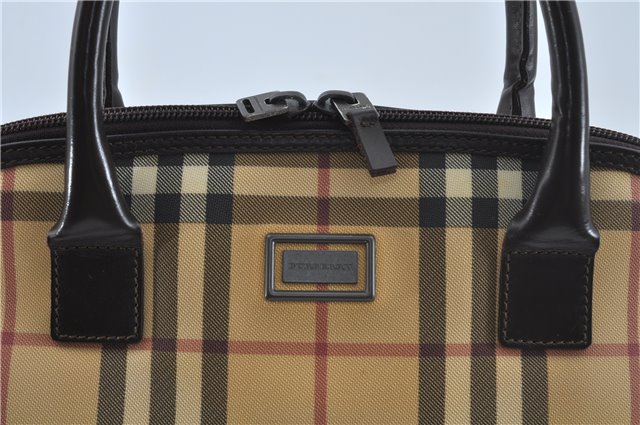 Authentic BURBERRY Vintage Nova Check Hand Bag Purse PVC Leather Beige J1894