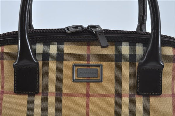 Authentic BURBERRY Vintage Nova Check Hand Bag Purse PVC Leather Beige J1894