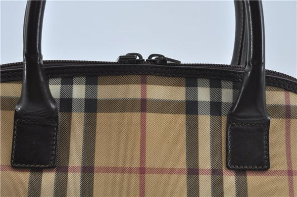 Authentic BURBERRY Vintage Nova Check Hand Bag Purse PVC Leather Beige J1894