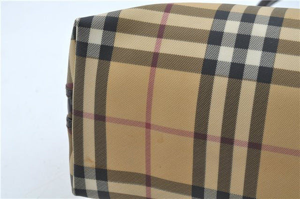 Authentic BURBERRY Vintage Nova Check Hand Bag Purse PVC Leather Beige J1894