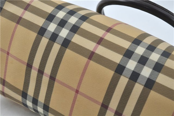 Authentic BURBERRY Vintage Nova Check Hand Bag Purse PVC Leather Beige J1894