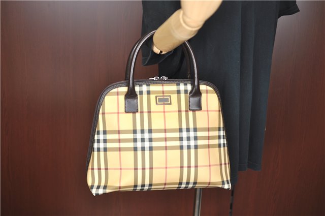 Authentic BURBERRY Vintage Nova Check Hand Bag Purse PVC Leather Beige J1894