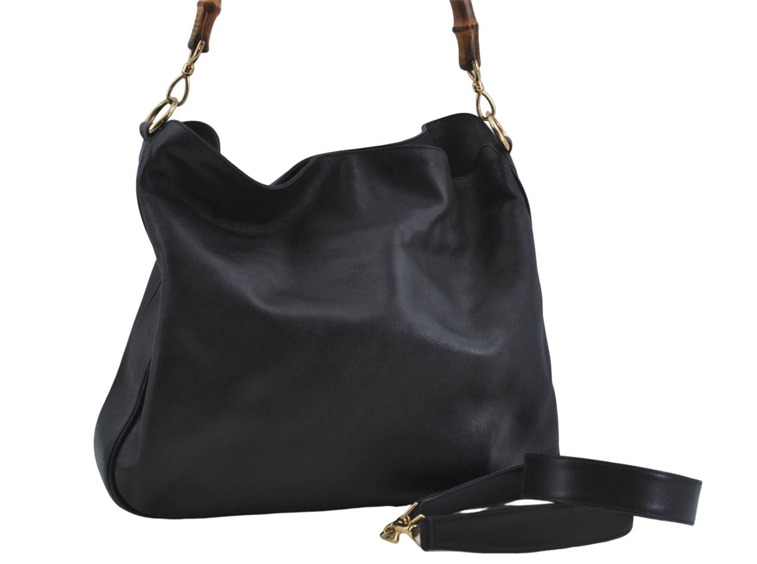 Authentic GUCCI Bamboo 2Way Shoulder Hand Bag Leather Black Junk J1896