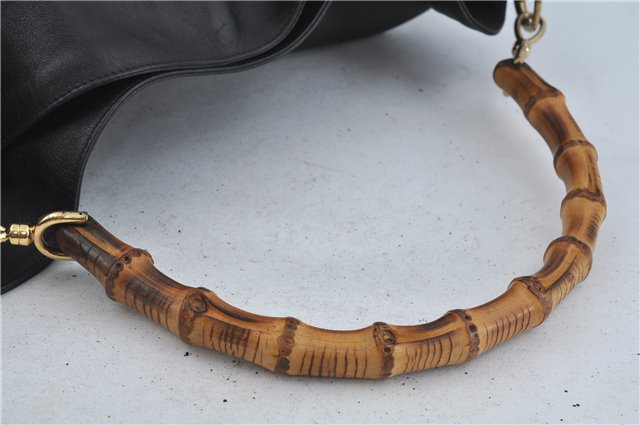 Authentic GUCCI Bamboo 2Way Shoulder Hand Bag Leather Black Junk J1896