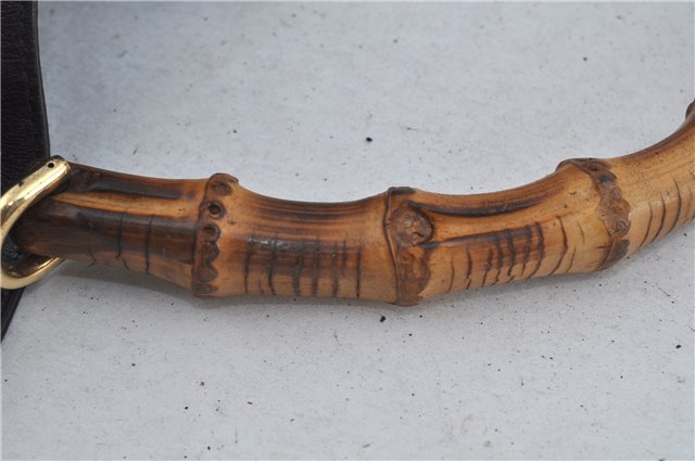 Authentic GUCCI Bamboo 2Way Shoulder Hand Bag Leather Black Junk J1896