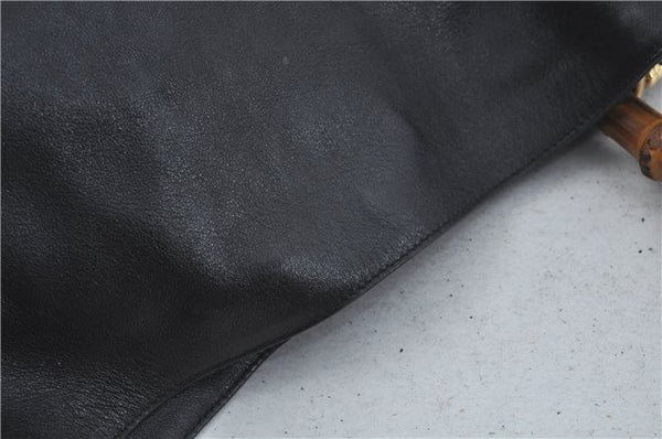 Authentic GUCCI Bamboo 2Way Shoulder Hand Bag Leather Black Junk J1896