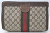 Authentic GUCCI Web Sherry Line Clutch Hand Bag Purse GG PVC Leather Brown J1897