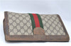 Authentic GUCCI Web Sherry Line Clutch Hand Bag Purse GG PVC Leather Brown J1897