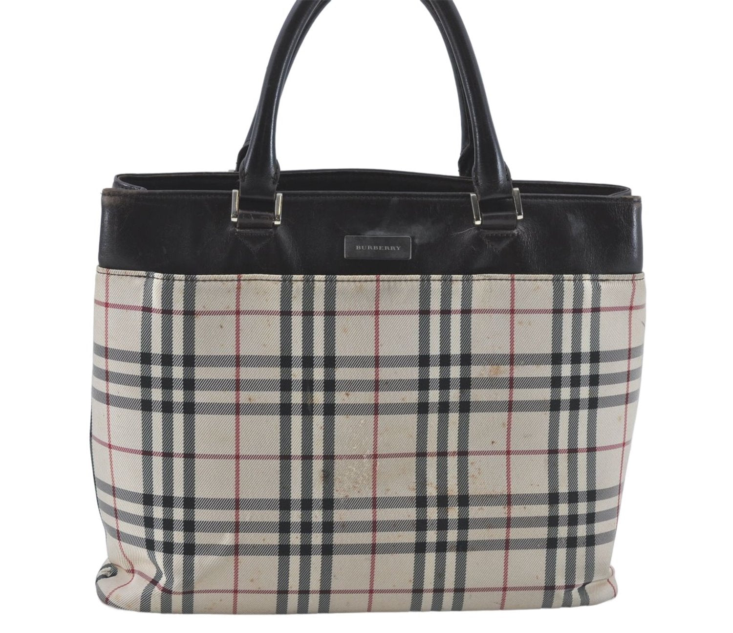 Authentic BURBERRY Vintage Nova Check Hand Bag Purse Nylon Leather Beige J1899