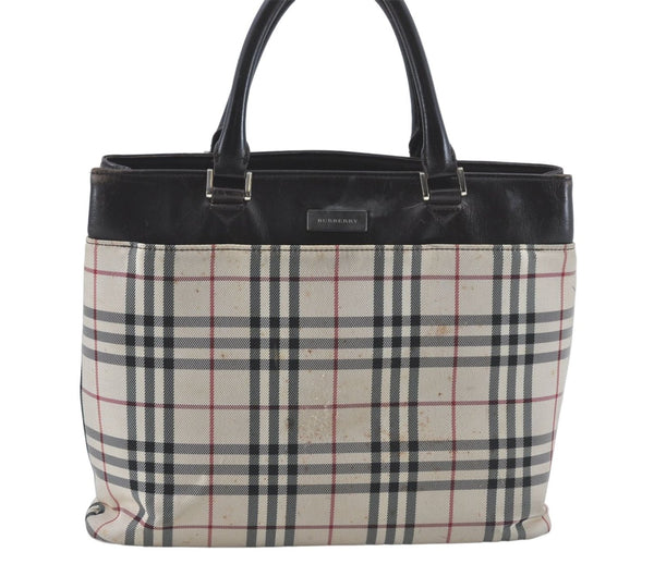 Authentic BURBERRY Vintage Nova Check Hand Bag Purse Nylon Leather Beige J1899