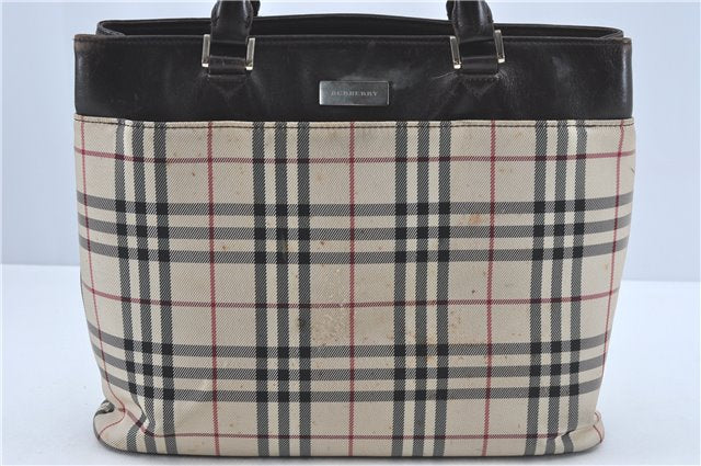 Authentic BURBERRY Vintage Nova Check Hand Bag Purse Nylon Leather Beige J1899