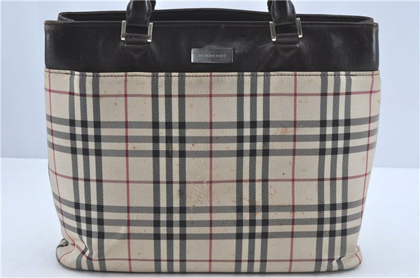 Authentic BURBERRY Vintage Nova Check Hand Bag Purse Nylon Leather Beige J1899