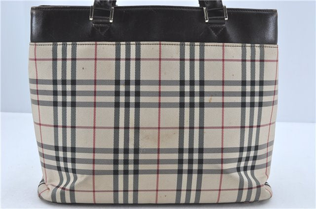 Authentic BURBERRY Vintage Nova Check Hand Bag Purse Nylon Leather Beige J1899
