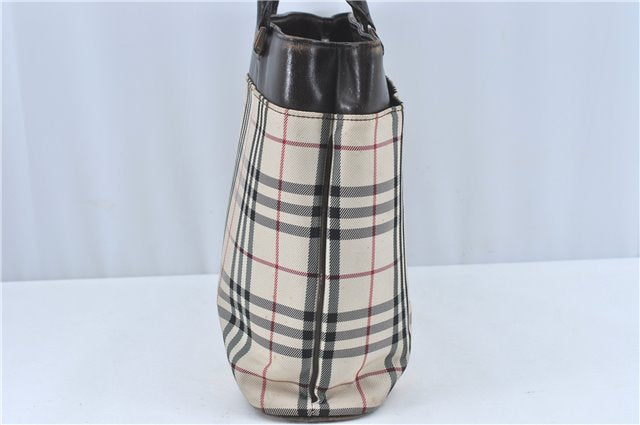Authentic BURBERRY Vintage Nova Check Hand Bag Purse Nylon Leather Beige J1899