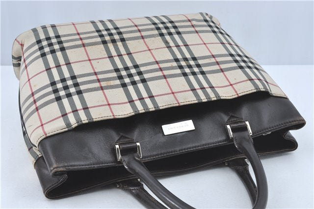 Authentic BURBERRY Vintage Nova Check Hand Bag Purse Nylon Leather Beige J1899