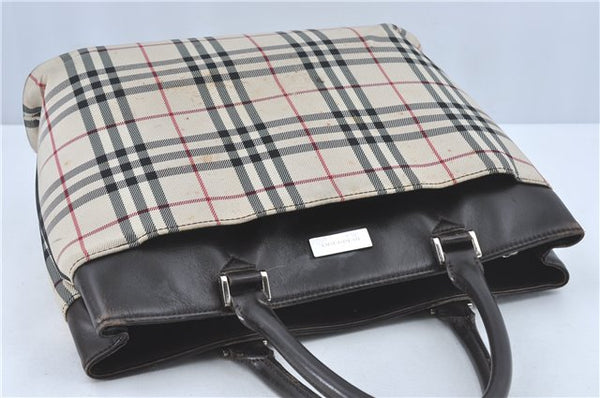 Authentic BURBERRY Vintage Nova Check Hand Bag Purse Nylon Leather Beige J1899