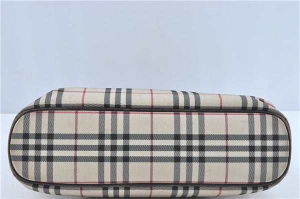 Authentic BURBERRY Vintage Nova Check Hand Bag Purse Nylon Leather Beige J1899