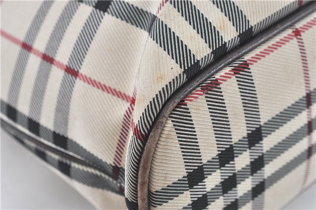 Authentic BURBERRY Vintage Nova Check Hand Bag Purse Nylon Leather Beige J1899