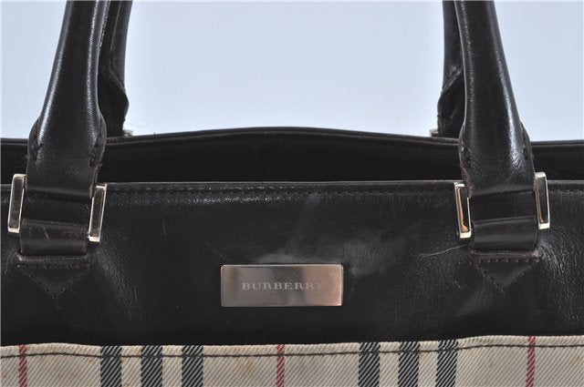 Authentic BURBERRY Vintage Nova Check Hand Bag Purse Nylon Leather Beige J1899
