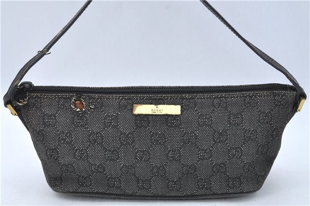 Authentic GUCCI Hand Bag Pouch Purse GG Canvas Leather 07198 Black Junk J1900