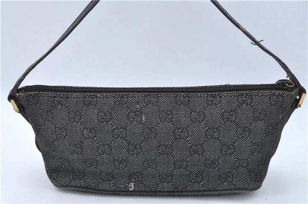 Authentic GUCCI Hand Bag Pouch Purse GG Canvas Leather 07198 Black Junk J1900