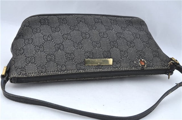 Authentic GUCCI Hand Bag Pouch Purse GG Canvas Leather 07198 Black Junk J1900