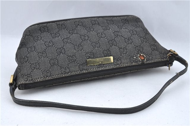 Authentic GUCCI Hand Bag Pouch Purse GG Canvas Leather 07198 Black Junk J1900