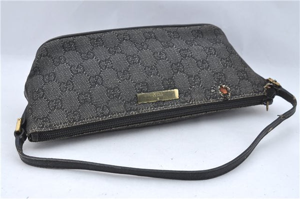 Authentic GUCCI Hand Bag Pouch Purse GG Canvas Leather 07198 Black Junk J1900