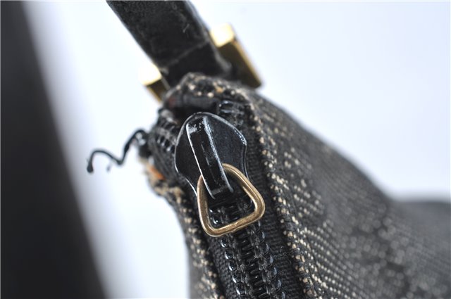 Authentic GUCCI Hand Bag Pouch Purse GG Canvas Leather 07198 Black Junk J1900