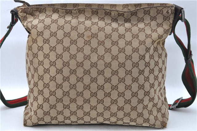 Auth GUCCI Web Sherry Line Shoulder Cross Body Bag GG Canvas Leather Brown J1902