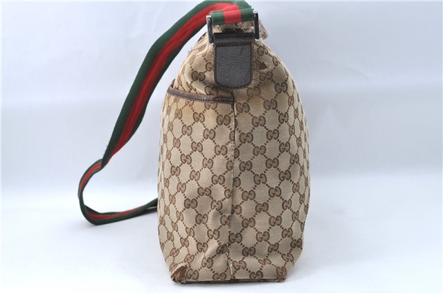 Auth GUCCI Web Sherry Line Shoulder Cross Body Bag GG Canvas Leather Brown J1902