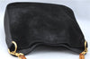 Auth GUCCI Bamboo 2Way Shoulder Hand Bag Purse Suede Leather Black Junk J1903