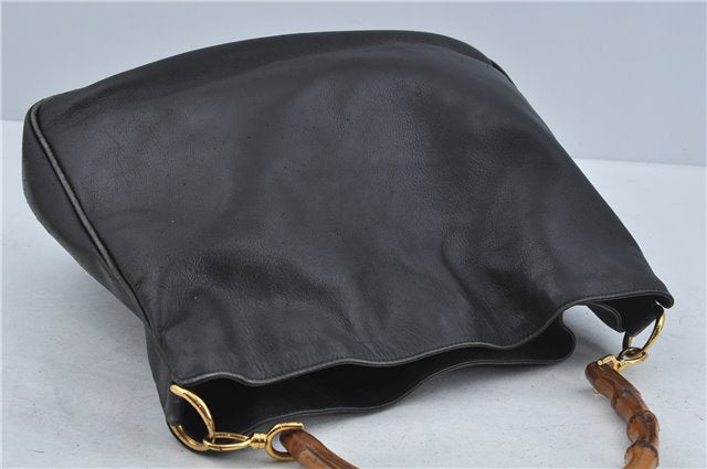 Authentic GUCCI Bamboo 2Way Shoulder Hand Bag Leather Black 0011577 Junk J1904