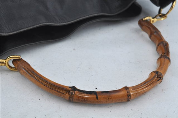 Authentic GUCCI Bamboo 2Way Shoulder Hand Bag Leather Black 0011577 Junk J1904