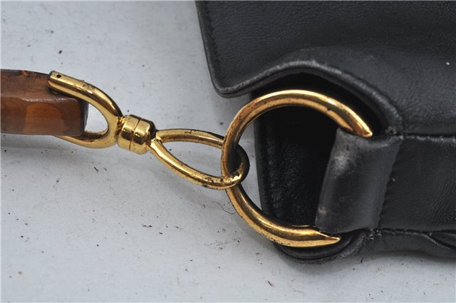 Authentic GUCCI Bamboo 2Way Shoulder Hand Bag Leather Black 0011577 Junk J1904