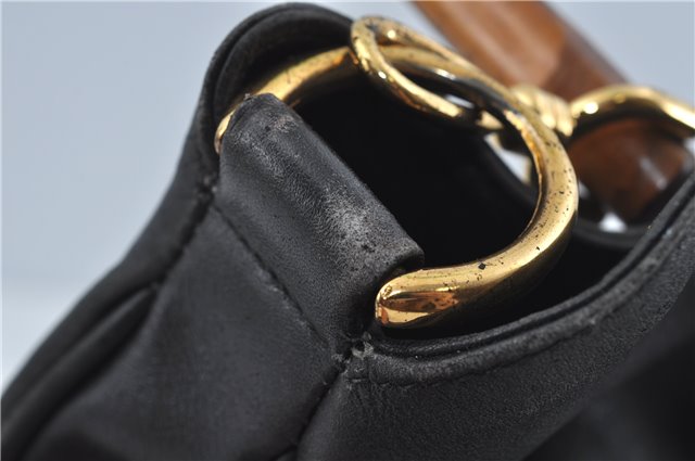 Authentic GUCCI Bamboo 2Way Shoulder Hand Bag Leather Black 0011577 Junk J1904