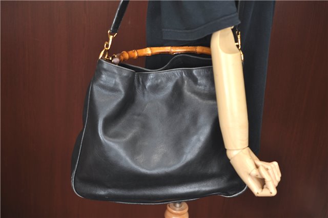 Authentic GUCCI Bamboo 2Way Shoulder Hand Bag Leather Black 0011577 Junk J1904