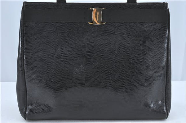 Authentic Salvatore Ferragamo Vara Leather Shoulder Tote Bag Black SF J1905