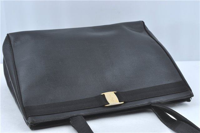 Authentic Salvatore Ferragamo Vara Leather Shoulder Tote Bag Black SF J1905