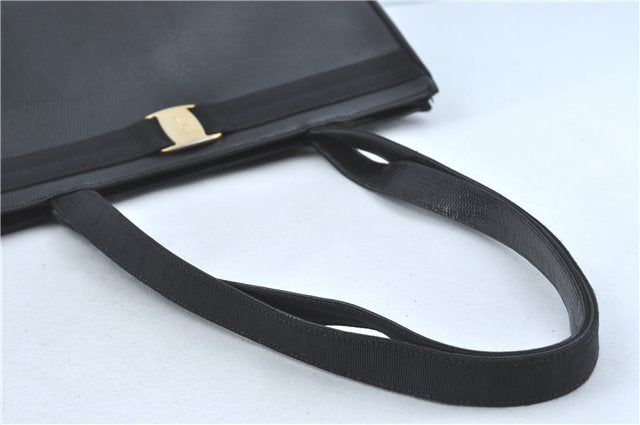 Authentic Salvatore Ferragamo Vara Leather Shoulder Tote Bag Black SF J1905