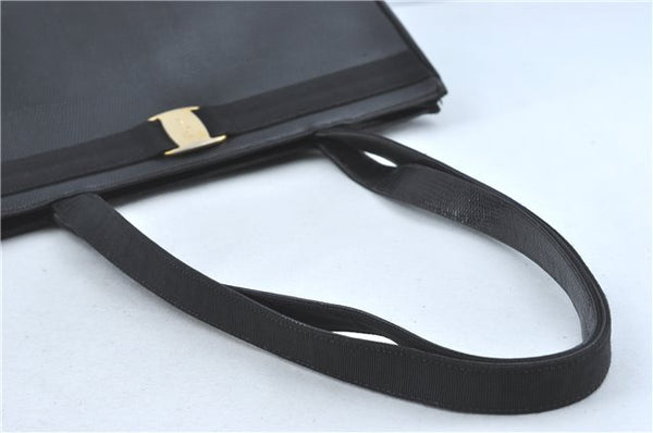 Authentic Salvatore Ferragamo Vara Leather Shoulder Tote Bag Black SF J1905