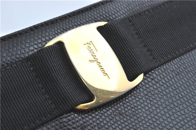 Authentic Salvatore Ferragamo Vara Leather Shoulder Tote Bag Black SF J1905