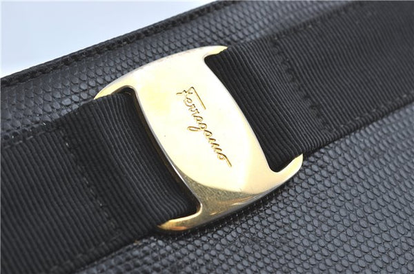 Authentic Salvatore Ferragamo Vara Leather Shoulder Tote Bag Black SF J1905