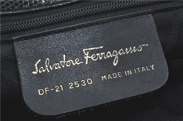 Authentic Salvatore Ferragamo Vara Leather Shoulder Tote Bag Black SF J1905
