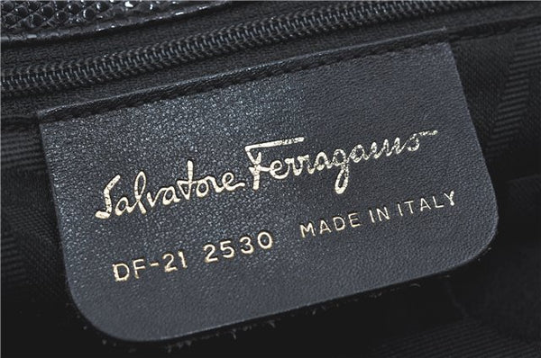 Authentic Salvatore Ferragamo Vara Leather Shoulder Tote Bag Black SF J1905